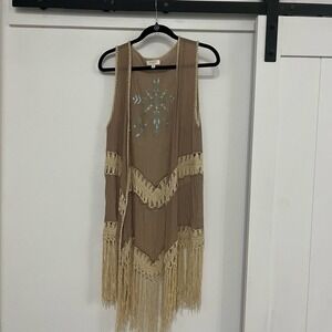Umgee Crochet Duster Tan/Taupe Sz Medium‎